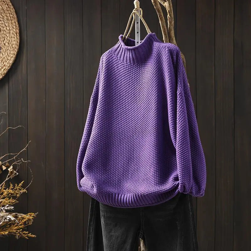 Turtleneck three-dimensional diamond knitted sweater