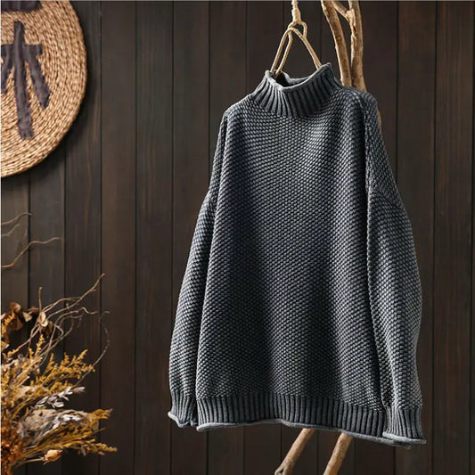 Turtleneck three-dimensional diamond knitted sweater