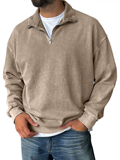 🔥Christmas Sale🔥 Men's Fashionable Retro Half-zip Stand Collar Casual Sweatshirt